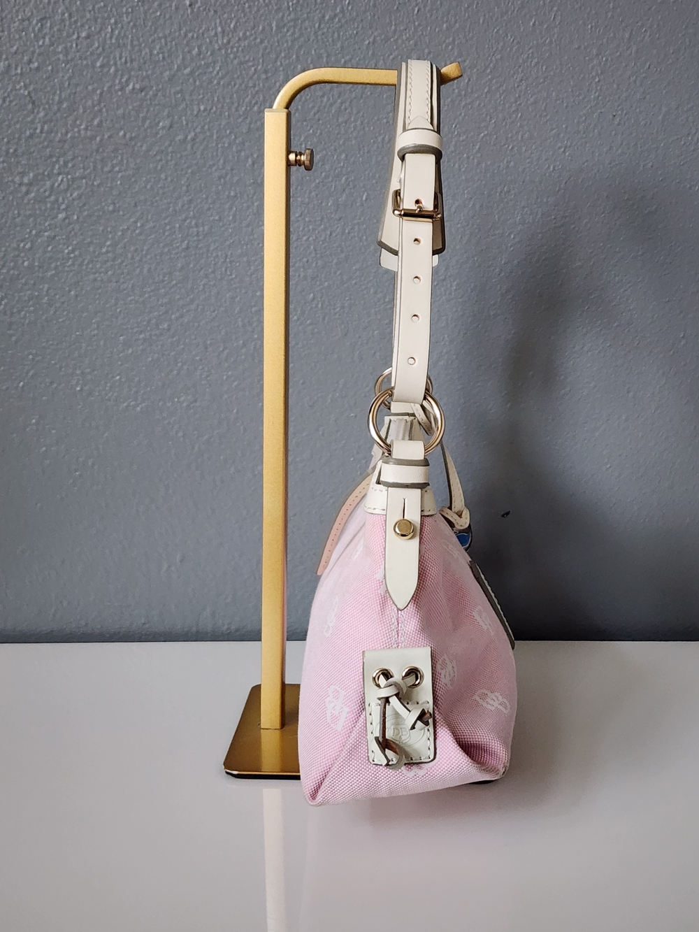 Dooney & Bourke Pink Canvas Logo Shoulder Bag with White Trim - Picture 4 of 13